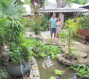 Eric and Amy in the garden. Few signs of a major storm can be seen. Live music and all other activities are back.(Gerard Sperry photo)