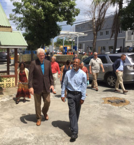 Pastor Reginald Joseph gives former President Bill Clinton a tour of the Cruz Bay Baptist Church. (Amy Ronerts photo)