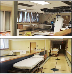SRMC Adult Medical Unit, on Sep. 6, 2017, the night of Hurricane Irma. Bottom: The same unit in August 2018.