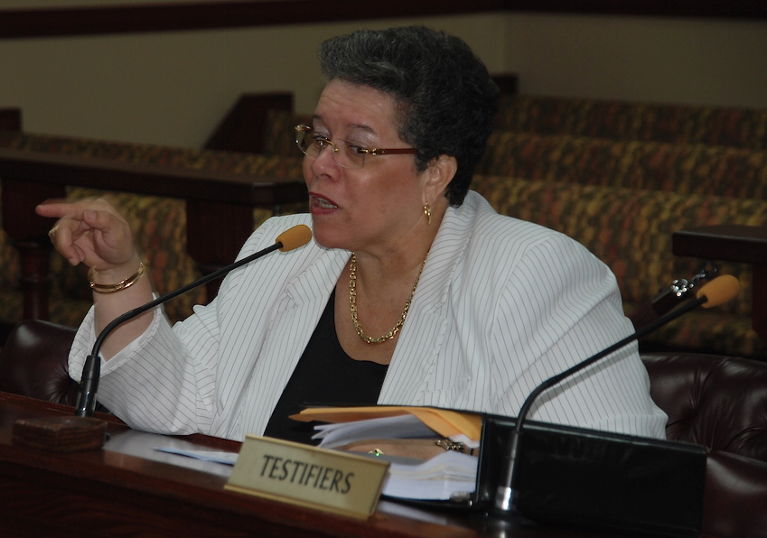 Former Casino Review Board chairwoman Violet Ann Golden testifies as chairwoman before the Senate in 2015. (File photo by Barry Leerdam, The VI Legislature)