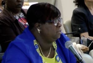 Labor Commissioner nominee Averil George at Friday's hearing. (V.I. Legislature image)