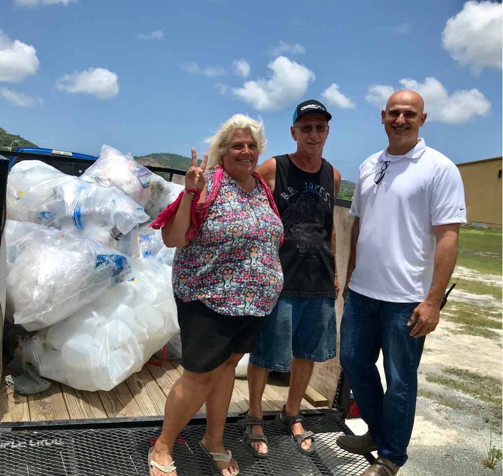 From left, Diane and Gary Brooks and Mafi Hamed spearhead the plastics recycling project at Plaza West on St. Croix. (Source file photo)