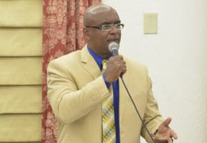 Sen. Dwayne DeGraff (D-STT) speaks at Friday's session. (Photo by Barry Leerdam, V.I. Legislature) 