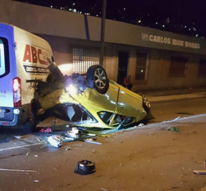 A collision Tuesday night on Krum Bay Road between a commercial van and a passenger car left the driver of the car dead. (Photo supplied by the V.I. Police Department)