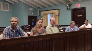 NOAA staff listen to testimony in August 2017 at St. John Legislature Annex, CZM Director JP Oriol, sits at far right. 