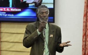 Sen. Positive T.A. Nelson speaks during an October 2018 Senate session. Nelson said he prides himself on bringing balance to the conversation. (V.I. Legislature photo by Barry Leerdam)