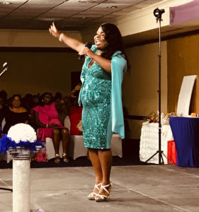 Rachelle Jn-Baptiste sings during the talent portion fo the competition (Elisa McKay photo)