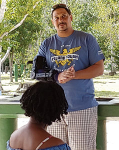 Jean-Pierre “JP” Oriol, director of Coastal Zone Management for the Virgin Islands, addresses Saturday's gathering at Magens Bay.