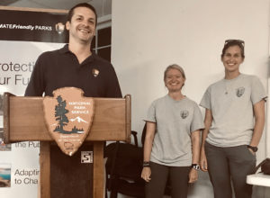 From left, Clayton Pollock, Jessica Stuczynski and Natalie Monnier spoke about Buck Island turtle research at a public talk Thursday in Christiansted.