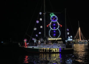 Mr. Snowman and the snowflakes wowed onlookers at the 2018 Christmas Boat Parade. (Anne Salafia photo)