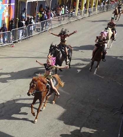 The Crucian Cowgirls ride through Frederiksted. (Anne Salafia photo)