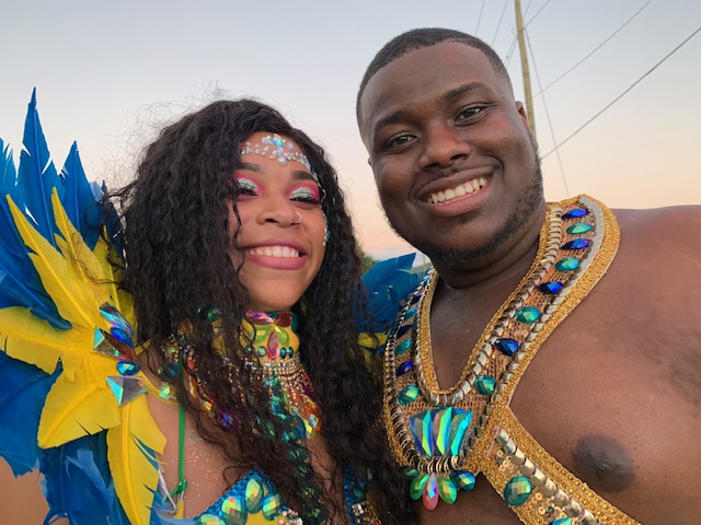 Francheska Parrilla and DโShane Riviere, members of the Simply Sophisticated Fun Troupe, love the parade! (Anne Salafia photo)