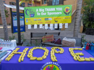 Participants of the 2019 Relay for Life Walkathon were greeted to a spread of water, sports drinks and bananas in the shape of ‘HOPE’ after their over 10k walk to UVI.