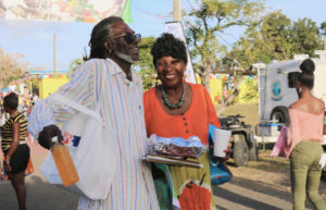 Positive Nelson, the nominee for commissioner of Agriculture, and former Sen Alicia 'Chucky' Hansen, share a laugh at the Agrifest. (Linda Morland photo)