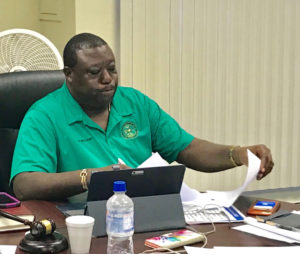 Board of Elections Chairman Raymond Williams presides over meeting on Friday.