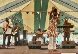 From left, Glenn Parris on guitar, Mario Thomas on bass, drummer Ipa Williams, Blakness and Ozzie Bowen on keyboard perform at the 48th annual Agriculture Fair.