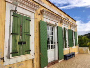 Storm damaged shutters at the Sprauve Library. (Amy Roberts photo)