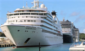 Three ships are tied up in Charlotte Amalie harbor. (File photo)