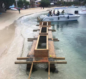 The south side of the Cruz Bay dinghy dock is being rebuilt. (Photo provided by Dan Boyd)