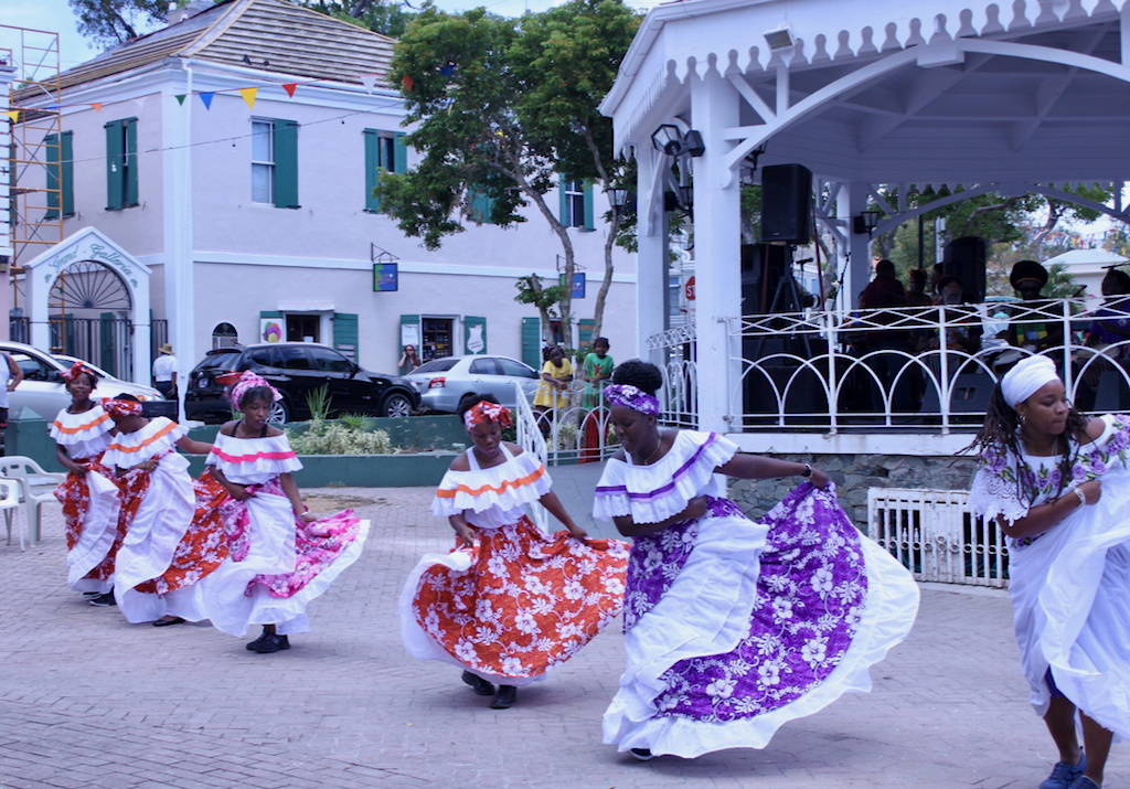 Members of the Macislyn Bamboula Dance Company swirl and twirl to entertain large groups of spectators. (Bethaney Lee photo)