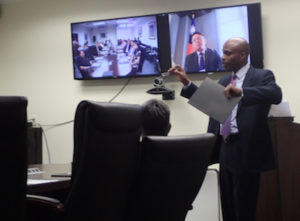 Anthony Weeks of the St. Croix Economic Development Initiative speaks to a group of public and private individuals with David K.C. Chien, Taiwanese government official.