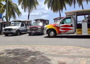 Taxis wait to take tourists around St. John.