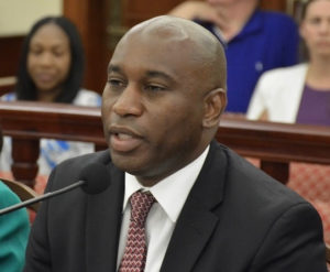 VIHFA Executive Director Daryl Griffith testifies before the V.I. Senate. (Photo by Barry Leedam for the V.I. Legislature)