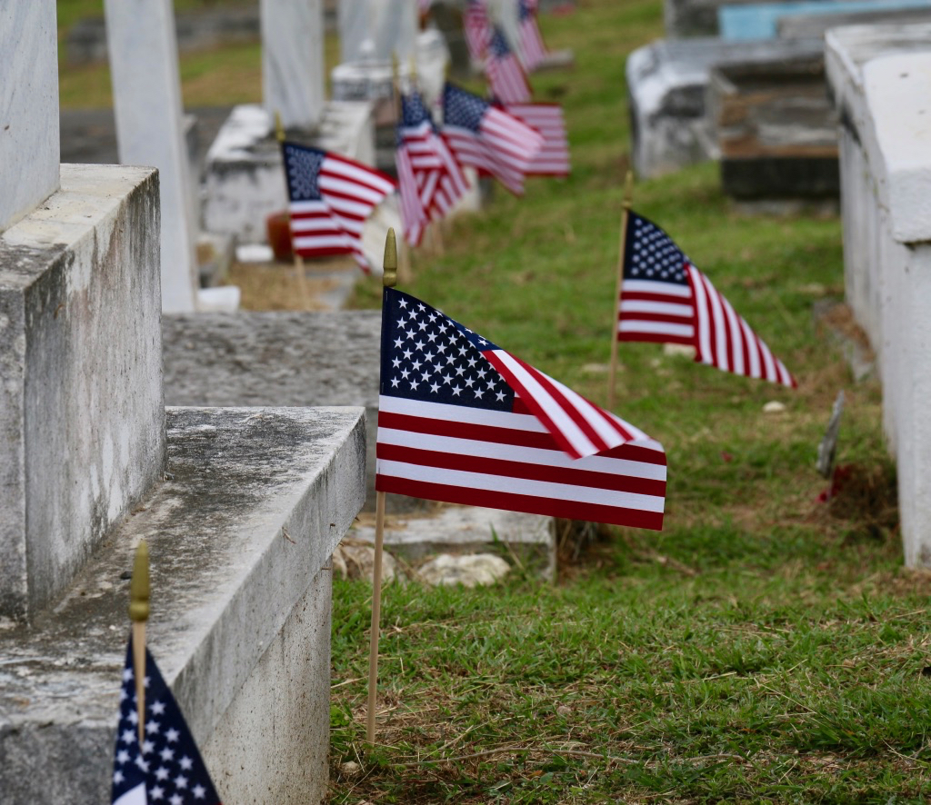Flags adorn the graves of V.I. veterans who served their country. (Linda Morland photo)