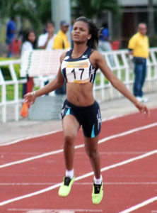 Nia Jack od St. Croix captures one of her three gold medals Sunday at SWAC Conference Championships. Jack runs for the Alabama State University women's track team, which won the meet. (Submitted photo)