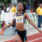 Nia Jack od St. Croix captures one of her three gold medals Sunday at SWAC Conference Championships. Jack runs for the Alabama State University women's track team, which won the meet. (Submitted photo)