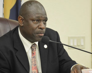 Sen. Stedmann Hodge chairs Monday's Senate hearing. (Photo by Barry Leerdam, Legislature of the Virgin Islands)