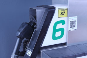 A barcode sticker is affixed to the front of a Puma service tank on Veterans Drive. (Bethaney Lee photo)