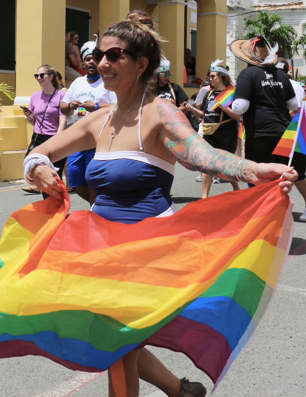 Rainbow flags and banners were in abundance during the parade. (Linda Morland photo)