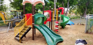 Behind the childcare facility a playground is near completion, needing only grass and foliage to be added. (Source photo by Bethaney Lee)