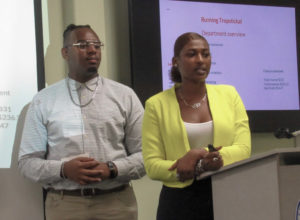 Tropstickal executives Jason Nicholas and Ariyanna Francis give their presentation. (Source photo by Raven Phillips)