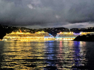 Multiple cruise ships dock at WICO and stay until late evening before departing the island of St. Thomas. Cruise line companies set security requirements for ports their ships visit, including a fire-fighting boat. (Source photo)