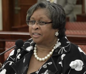 Shelby King Gaddy, executive director or Legal Services, testifies at Senate. (Photo by Barry Leerdam, Legislature of the Virgin Island)