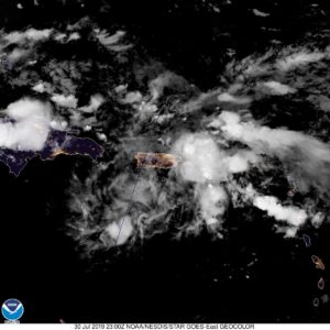 Satellite photo shows tropical waves over Puerto Rico and the USVI. (NOAA photo)