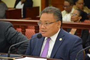 Richard Evangelista addresses the Senate in September. (File photo by Barry Leerdam for the V.I. Legislature)