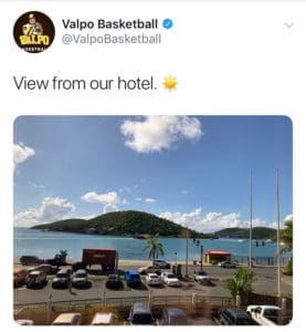 A visitor the Valaparaiso tweeted this photo of 'the view from our hotel room" back to the college's Indiana hometown, where the temperature was a balmy 46 degrees.