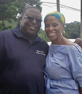 Raymond Williams, president of the Grove Place Action Committee, and Delegate Stacey Plaskett at the Jackson Day celebration. (Source photo by Denise Lenhardt-Benoit)