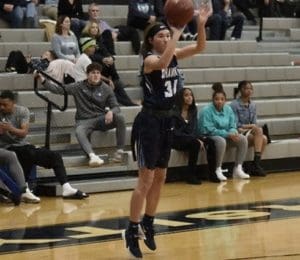 Bailey Cummins of Shawnee State University puts up a jump shot against the visiting University of the Virgin Islands women. Cummins led all scorers with 27 points and during the game notched the 1,500th point of her college career. (Photo from the SSU athletic department)