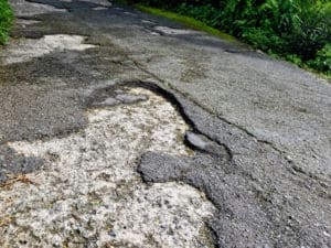 This stretch of roadway on the north side of St. Thomas is in need of stripping (Source photo by Bethaney Lee)