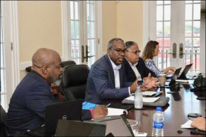 Gov. Albert Bryan Jr. and Tourism Commissioner Joseph Boschulte, center, convened the first meeting of the Governor’s Marine Task Force this week. (Photo submitted by Government House)