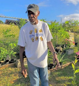 Charles Leonard was one of the Bordeaux farmers selling plants and produce at the Vegan Food Fair. (Source photo by Gal Karlsson)