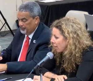 Wayne Biggs, the EDA’s assistant chief executive officer and tax expert Erika Kellerhals of Kellerhals, Ferguson, Kroblin testify at Senate Wednesday. (V.I. Legislature photo)