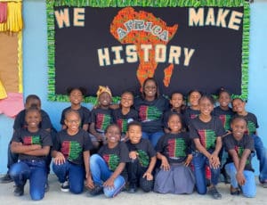 Students on St. Thomas wear their V.I. History shirts on Feb. 28. (V.I. Department of Education photo)