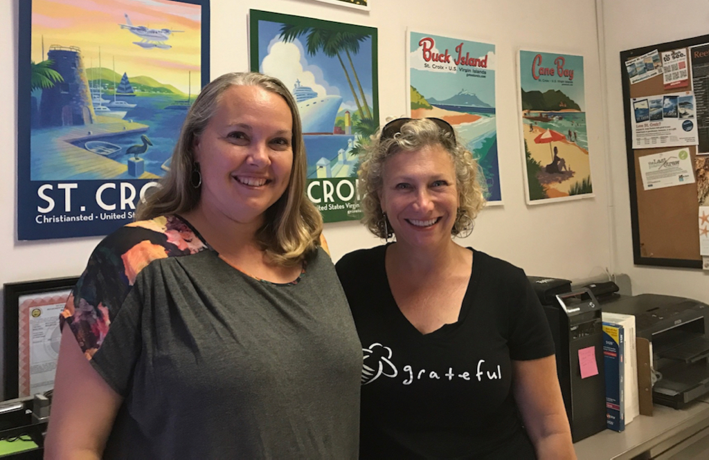 Jennie Ogden, left, editor of GoToStCroix.com, and Wendy Solomon, owner of the website, in their downtown Christiansted office. (Source photo by Elisa McKay)