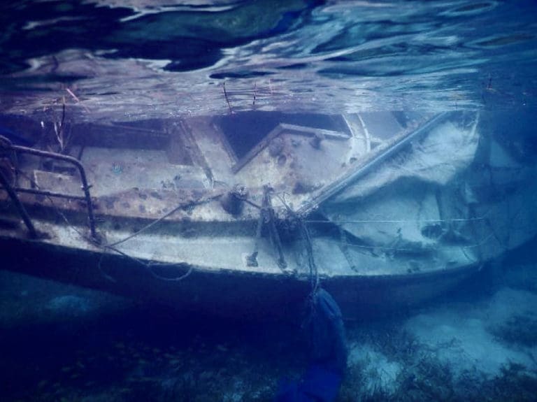 A sunken ship near the the Svend Ovesen Seaplane Terminal in Christiansted Harbor was removed as the the beginning of the derelict vessel removal program. (Photo supplied by DPNR)