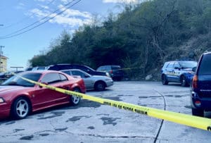 VIPD detectives and officers respond to the Bovoni Housing Community, where a shooting killed 26-year-old Bertstrand Gilkes Jr. and injured two others. (VIPD photo)